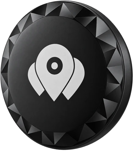 Illustration of a round location tag, not a specific Apple AirTag model